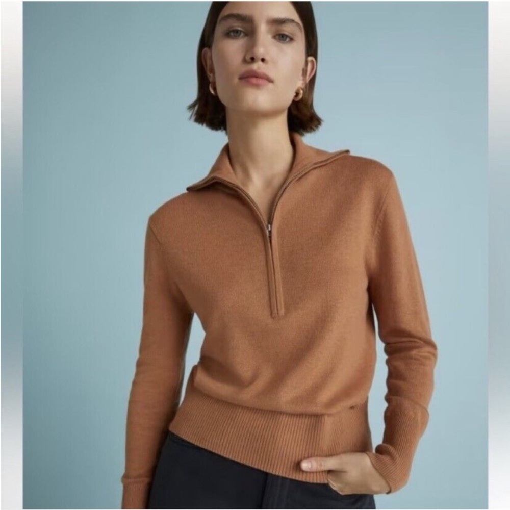 🤎EVERLANE THE LUXE MERINO WOOL HALF ZIP SWEATER IN TAWNY BROWN XS S